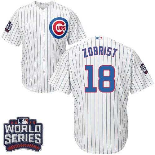 Youth Chicago Cubs #18 Ben Zobrist White Home 2016 World Series Bound Stitched Baseball Jersey