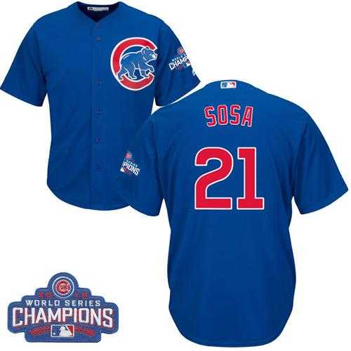 Youth Chicago Cubs #21 Sammy Sosa Blue Alternate 2016 World Series Champions Stitched Baseball Jersey