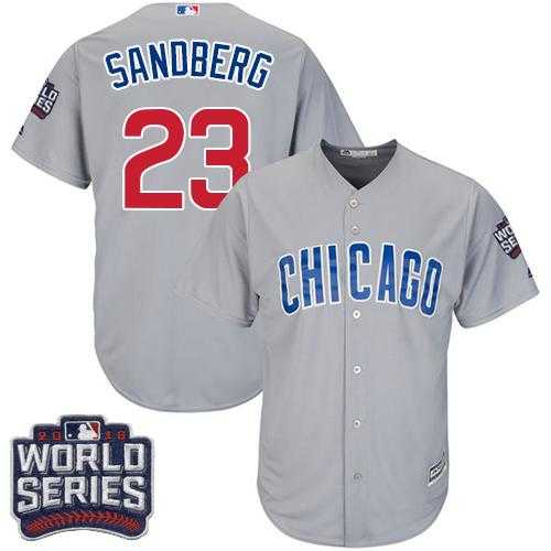 Youth Chicago Cubs #23 Ryne Sandberg Grey Road 2016 World Series Bound Stitched Baseball Jersey