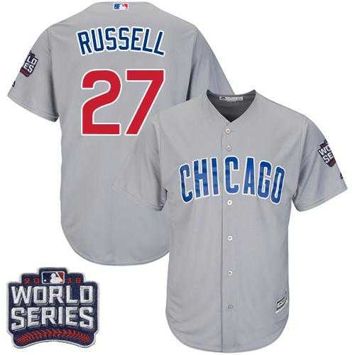 Youth Chicago Cubs #27 Addison Russell Grey Road 2016 World Series Bound Stitched Baseball Jersey