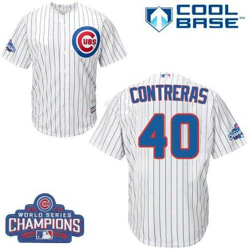 Youth Chicago Cubs #40 Willson Contreras White Home 2016 World Series Champions Stitched Baseball Jersey