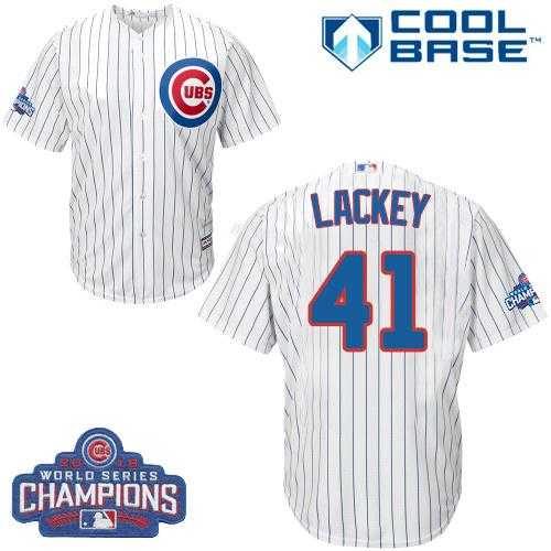 Youth Chicago Cubs #41 John Lackey White Home 2016 World Series Champions Stitched Baseball Jersey