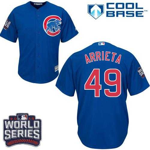 Youth Chicago Cubs #49 Jake Arrieta Blue Alternate 2016 World Series Bound Stitched Baseball Jersey
