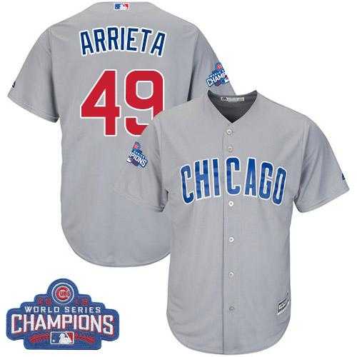 Youth Chicago Cubs #49 Jake Arrieta Grey Road 2016 World Series Champions Stitched Baseball Jersey