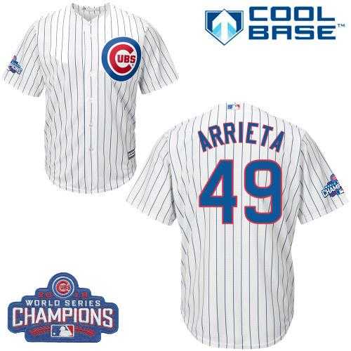 Youth Chicago Cubs #49 Jake Arrieta White Home 2016 World Series Champions Stitched Baseball Jersey