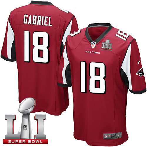 Youth Nike Atlanta Falcons #18 Taylor Gabriel Red Team Color Super Bowl LI 51 Stitched NFL Elite Jersey