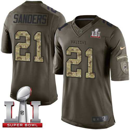 Youth Nike Atlanta Falcons #21 Deion Sanders Green Super Bowl LI 51 Stitched NFL Limited Salute to Service Jersey