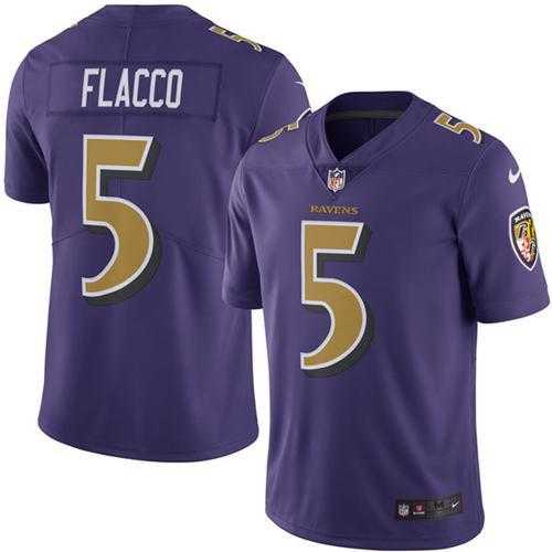 Youth Nike Baltimore Ravens #5 Joe Flacco Purple Stitched NFL Limited Rush Jersey