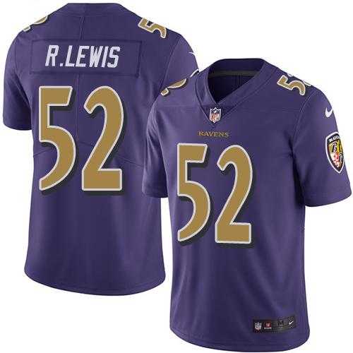 Youth Nike Baltimore Ravens #52 Ray Lewis Purple Stitched NFL Limited Rush Jersey