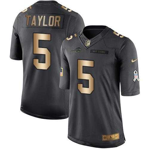 Youth Nike Buffalo Bills #5 Tyrod Taylor Black Stitched NFL Limited Gold Salute to Service Jersey
