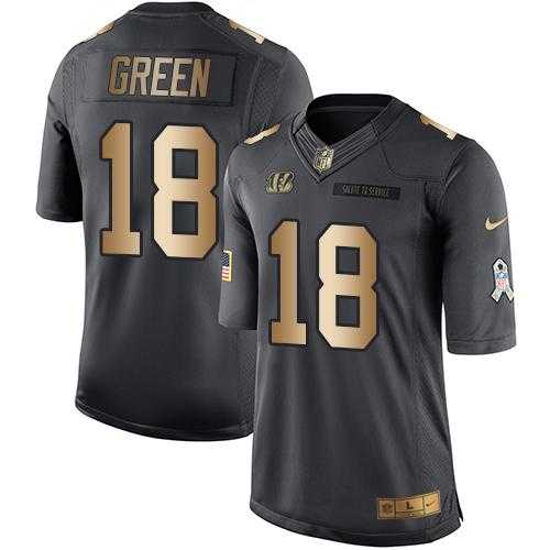 Youth Nike Cincinnati Bengals #18 A.J. Green Black Stitched NFL Limited Gold Salute to Service Jersey