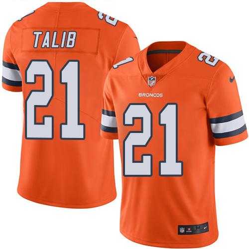 Youth Nike Denver Broncos #21 Aqib Talib Orange Stitched NFL Limited Rush Jersey