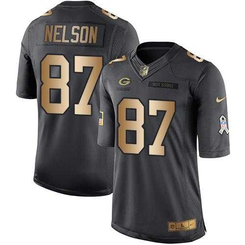 Youth Nike Green Bay Packers #87 Jordy Nelson Anthracite Stitched NFL Limited Gold Salute to Service Jersey