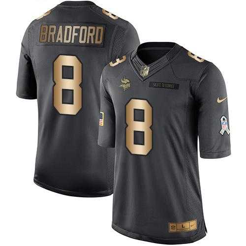 Youth Nike Minnesota Vikings #8 Sam Bradford Black Stitched NFL Limited Gold Salute to Service Jersey