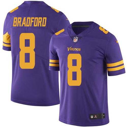 Youth Nike Minnesota Vikings #8 Sam Bradford Purple Stitched NFL Limited Rush Jersey
