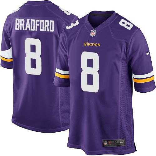 Youth Nike Minnesota Vikings #8 Sam Bradford Purple Team Color Stitched NFL Elite Jersey