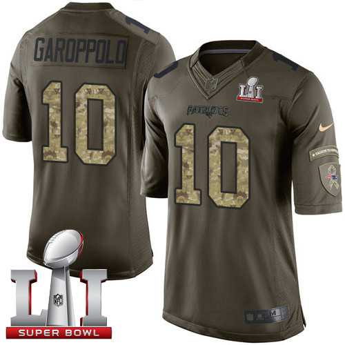 Youth Nike New England Patriots #10 Jimmy Garoppolo Green Super Bowl LI 51 Stitched NFL Limited Salute to Service Jersey