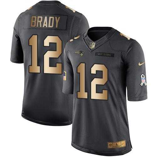 Youth Nike New England Patriots #12 Tom Brady Black Stitched NFL Limited Gold Salute to Service Jersey