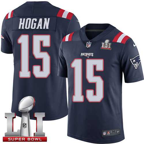 Youth Nike New England Patriots #15 Chris Hogan Navy Blue Super Bowl LI 51 Stitched NFL Limited Rush Jersey