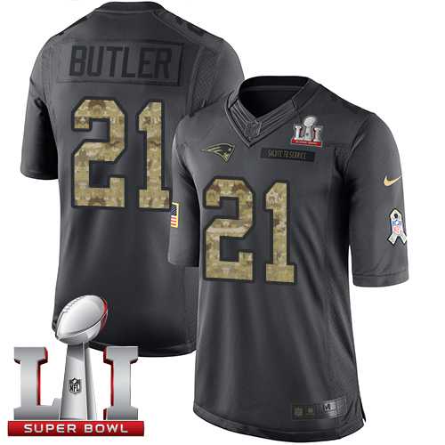 Youth Nike New England Patriots #21 Malcolm Butler Black Super Bowl LI 51 Stitched NFL Limited 2016 Salute to Service Jersey