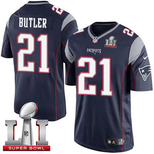 Youth Nike New England Patriots #21 Malcolm Butler Navy Blue Team Color Super Bowl LI 51 Stitched NFL New Elite Jersey