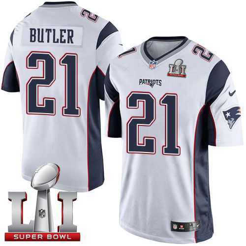 Youth Nike New England Patriots #21 Malcolm Butler White Super Bowl LI 51 Stitched NFL New Elite Jersey