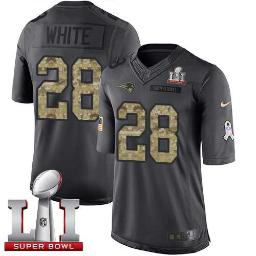 Youth Nike New England Patriots #28 James White Black Super Bowl LI 51 Stitched NFL Limited 2016 Salute to Service Jersey