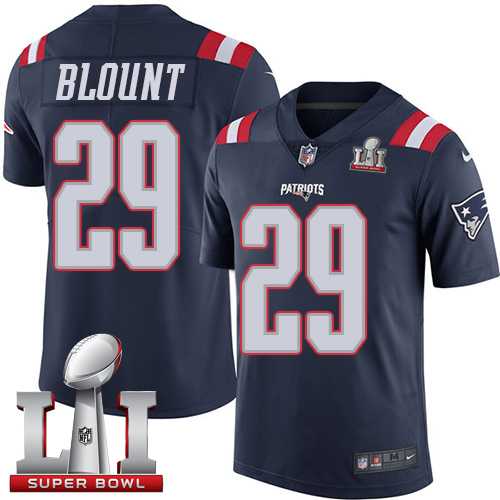 Youth Nike New England Patriots #29 LeGarrette Blount Navy Blue Super Bowl LI 51 Stitched NFL Limited Rush Jersey