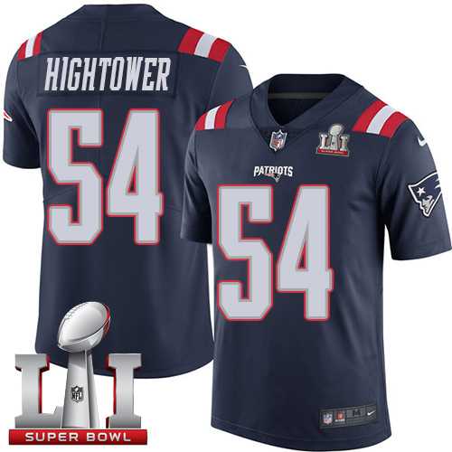 Youth Nike New England Patriots #54 Dont'a Hightower Navy Blue Super Bowl LI 51 Stitched NFL Limited Rush Jersey