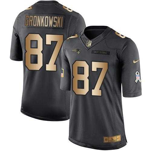 Youth Nike New England Patriots #87 Rob Gronkowski Black Stitched NFL Limited Gold Salute to Service Jersey