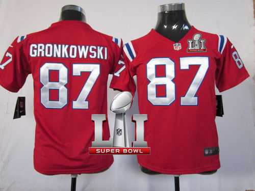 Youth Nike New England Patriots #87 Rob Gronkowski Red Alternate Super Bowl LI 51 Stitched NFL Elite Jersey