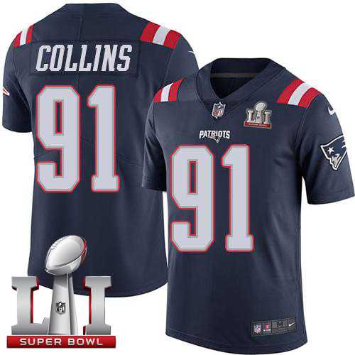 Youth Nike New England Patriots #91 Jamie Collins Navy Blue Super Bowl LI 51 Stitched NFL Limited Rush Jersey