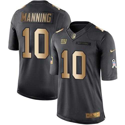 Youth Nike New York Giants #10 Eli Manning Black Stitched NFL Limited Gold Salute to Service Jersey