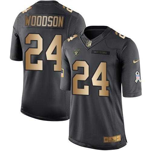 Youth Nike Oakland Raiders #24 Charles Woodson Black Stitched NFL Limited Gold Salute to Service Jersey