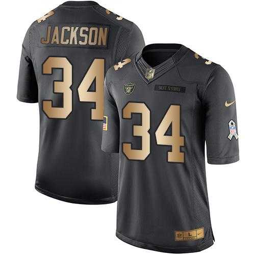 Youth Nike Oakland Raiders #34 Bo Jackson Black Stitched NFL Limited Gold Salute to Service Jersey