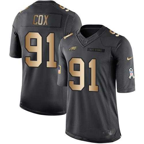 Youth Nike Philadelphia Eagles #91 Fletcher Cox Anthracite Stitched NFL Limited Gold Salute to Service Jersey
