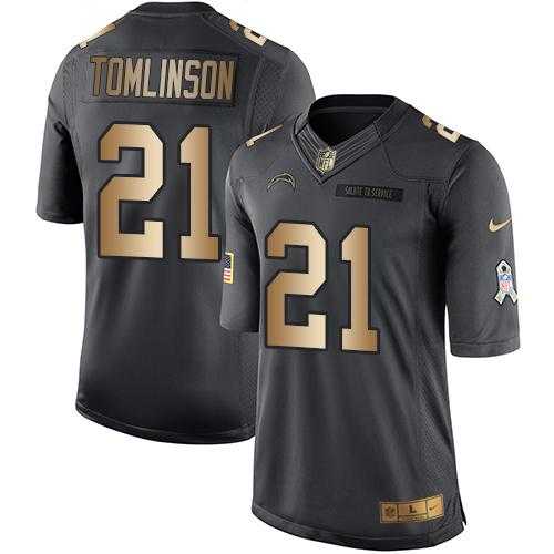 Youth Nike San Diego Chargers #21 LaDainian Tomlinson Black Stitched NFL Limited Gold Salute to Service Jersey.