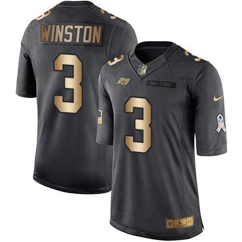 Youth Nike Tampa Bay Buccaneers #3 Jameis Winston Black Stitched NFL Limited Gold Salute to Service Jersey
