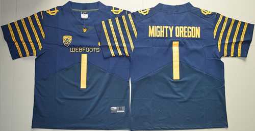 Oregon Ducks #1 Mighty Oregon Navy Blue Webfoots 100th Rose Bowl Game Elite Stitched NCAA Jersey