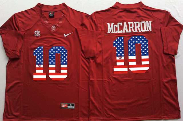 Alabama Crimson Tide #10 AJ McCarron Red USA Flag College Jersey