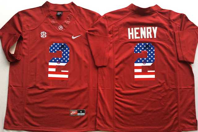 Alabama Crimson Tide #2 Derrick Henry Red USA Flag College Jersey