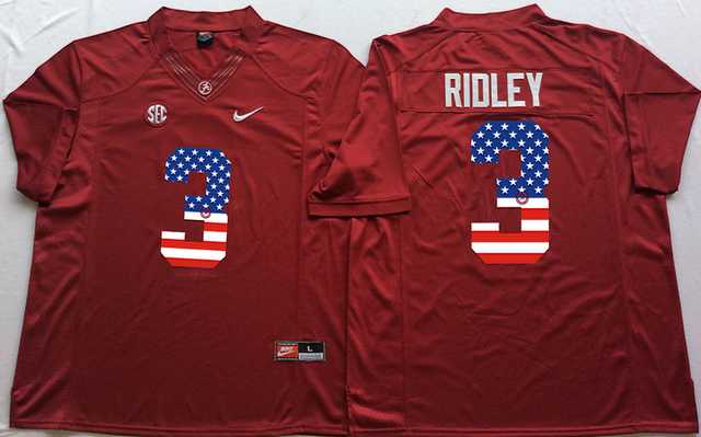 Alabama Crimson Tide #3 Calvin Ridley Red USA Flag College Jersey