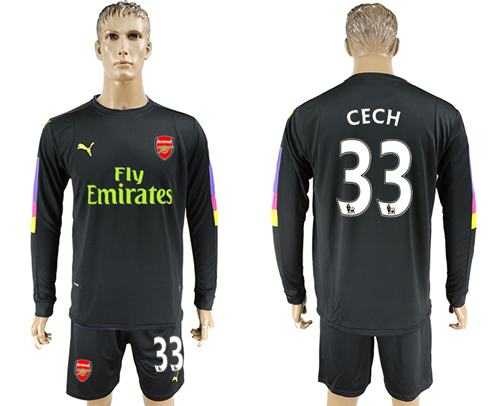 Arsenal #33 Cech Black Long Sleeves Goalkeeper Soccer Country Jersey