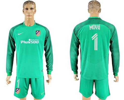 Atletico Madrid #1 Moya Green Goalkeeper Long Sleeves Soccer Club Jersey