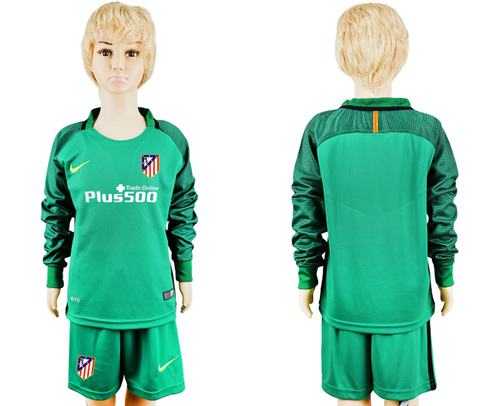 Atletico Madrid Blank Green Long Sleeves Kid Soccer Club Jersey