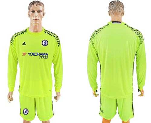 Chelsea Blank Shiny Green Goalkeeper Long Sleeves Soccer Club Jersey