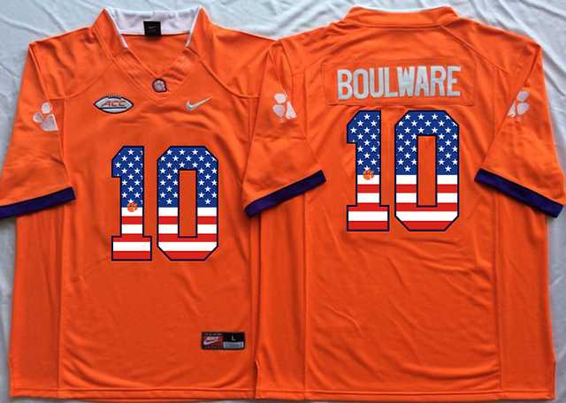 Clemson Tigers #10 Ben Boulware Orange USA Flag College Jersey