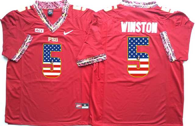 Florida State Seminoles #5 Jameis Winston Red USA Flag College Jersey