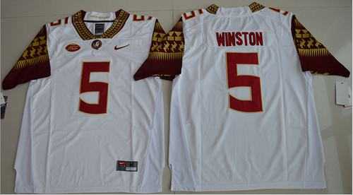 Florida State Seminoles #5 Jameis Winston White Stitched NCAA Limited Jersey