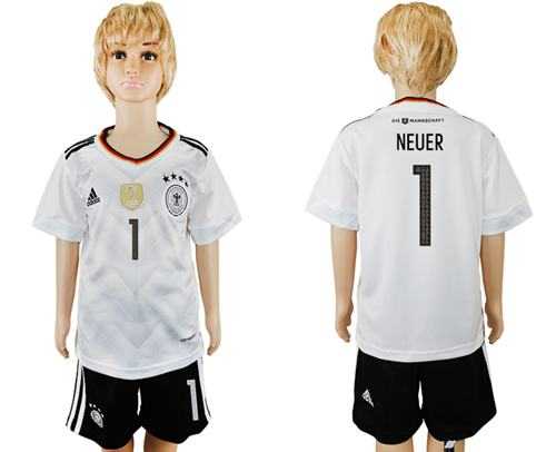 Germany #1 Neuer White Home Kid Soccer Country Jersey
